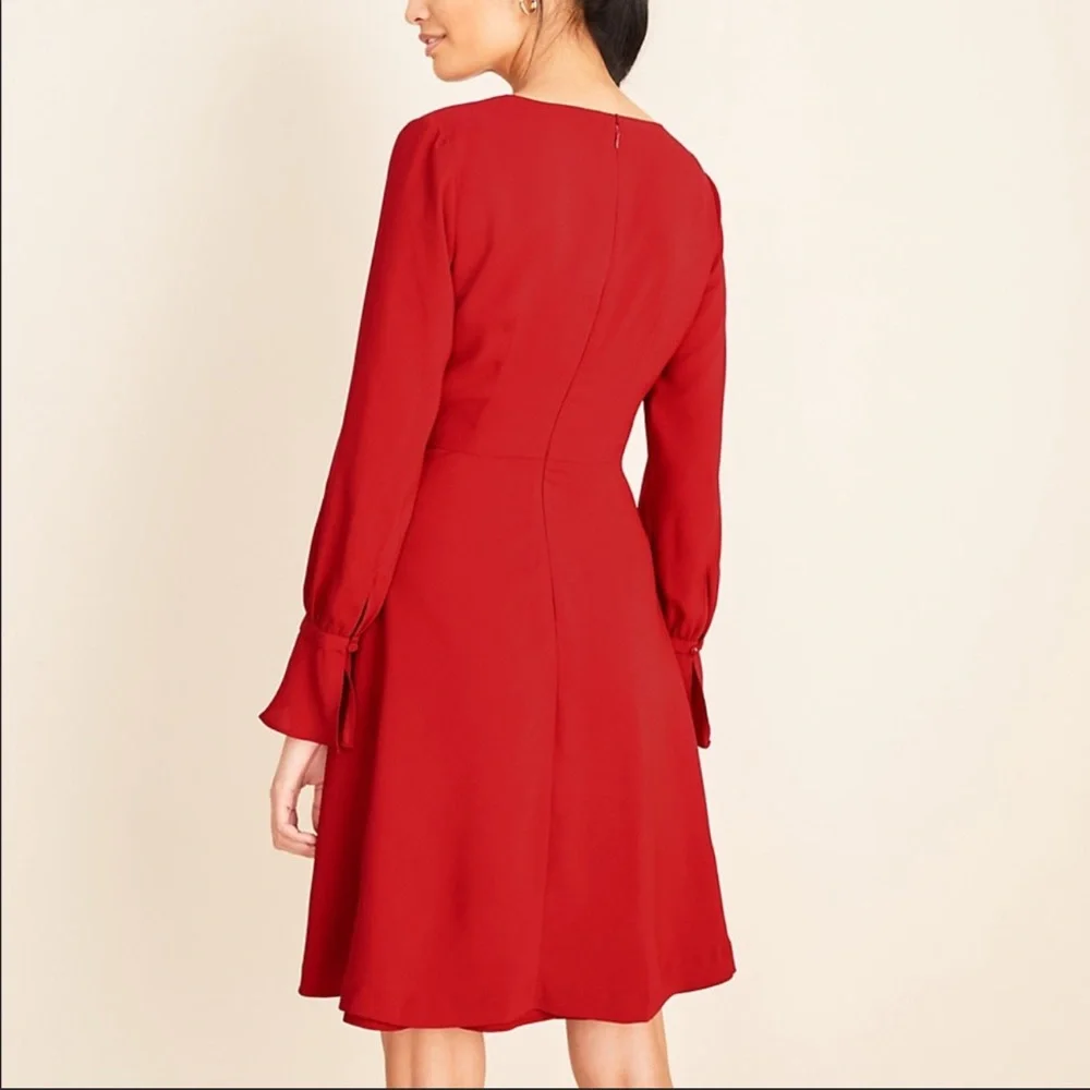 NWT ANN TAYLOR Keyhole Tie Front Flare Dress | Zesty Red - Picture 3 of 9
